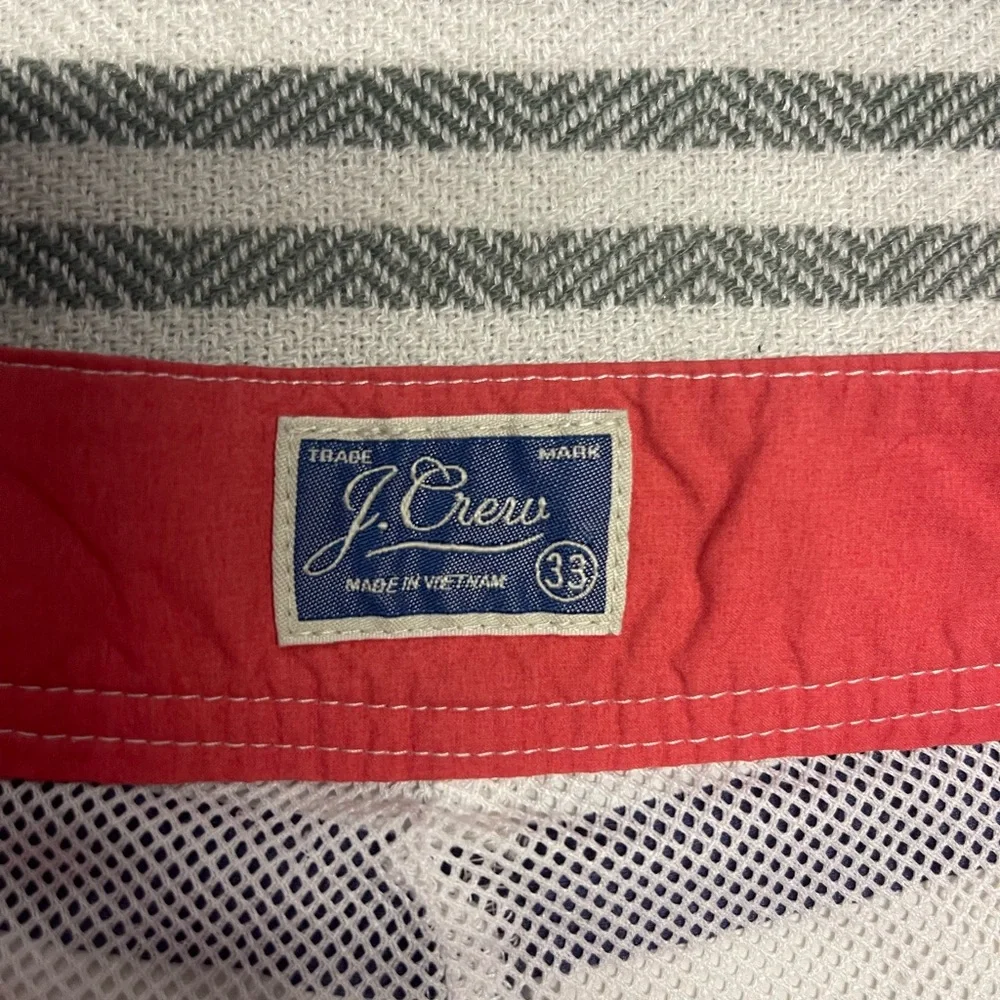 J. Crew Red,‎ White, and Blue Striped Board Shorts